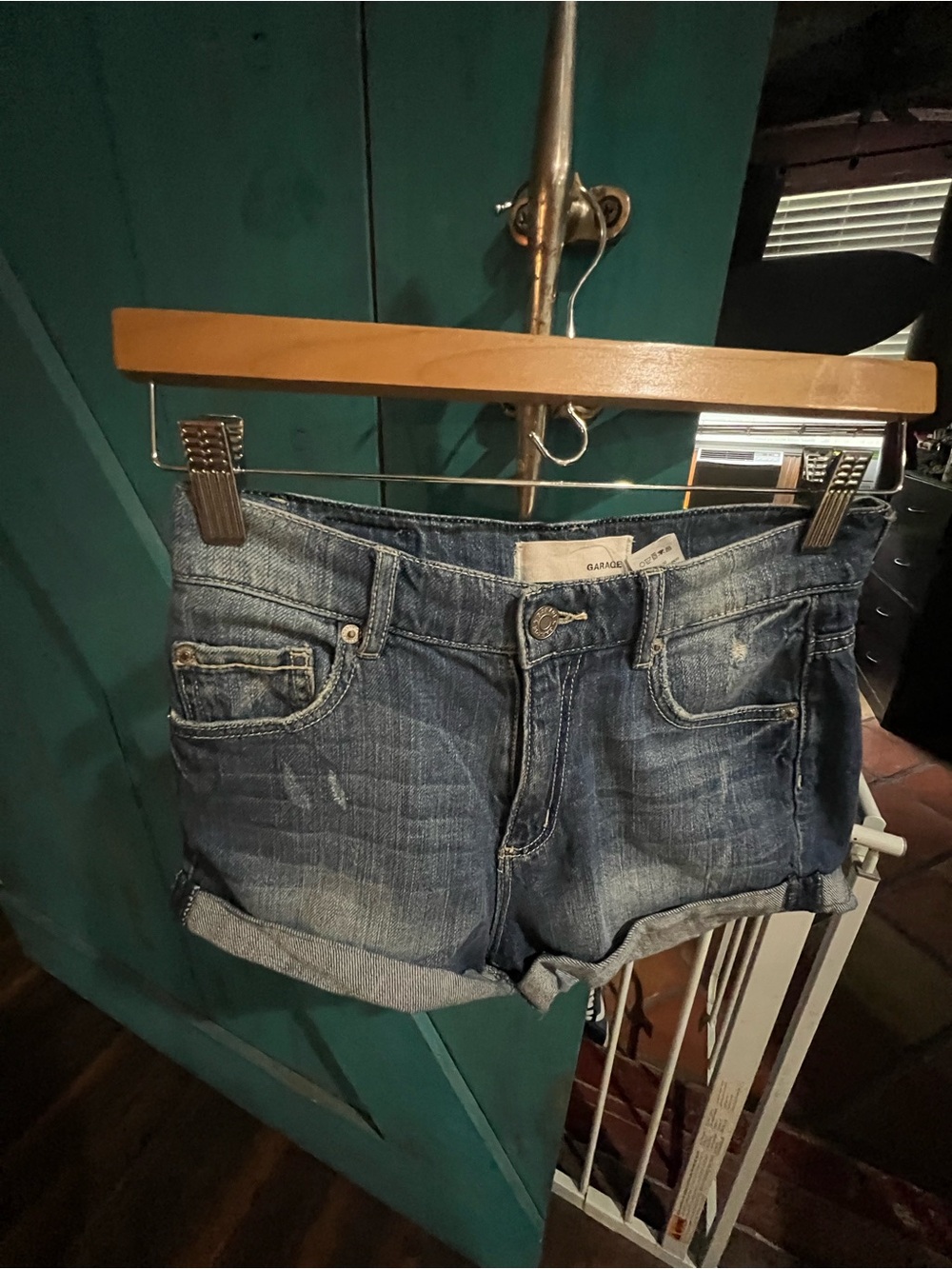 Garage Women's Distressed Rolled-Hem Denim Shorts - Blue